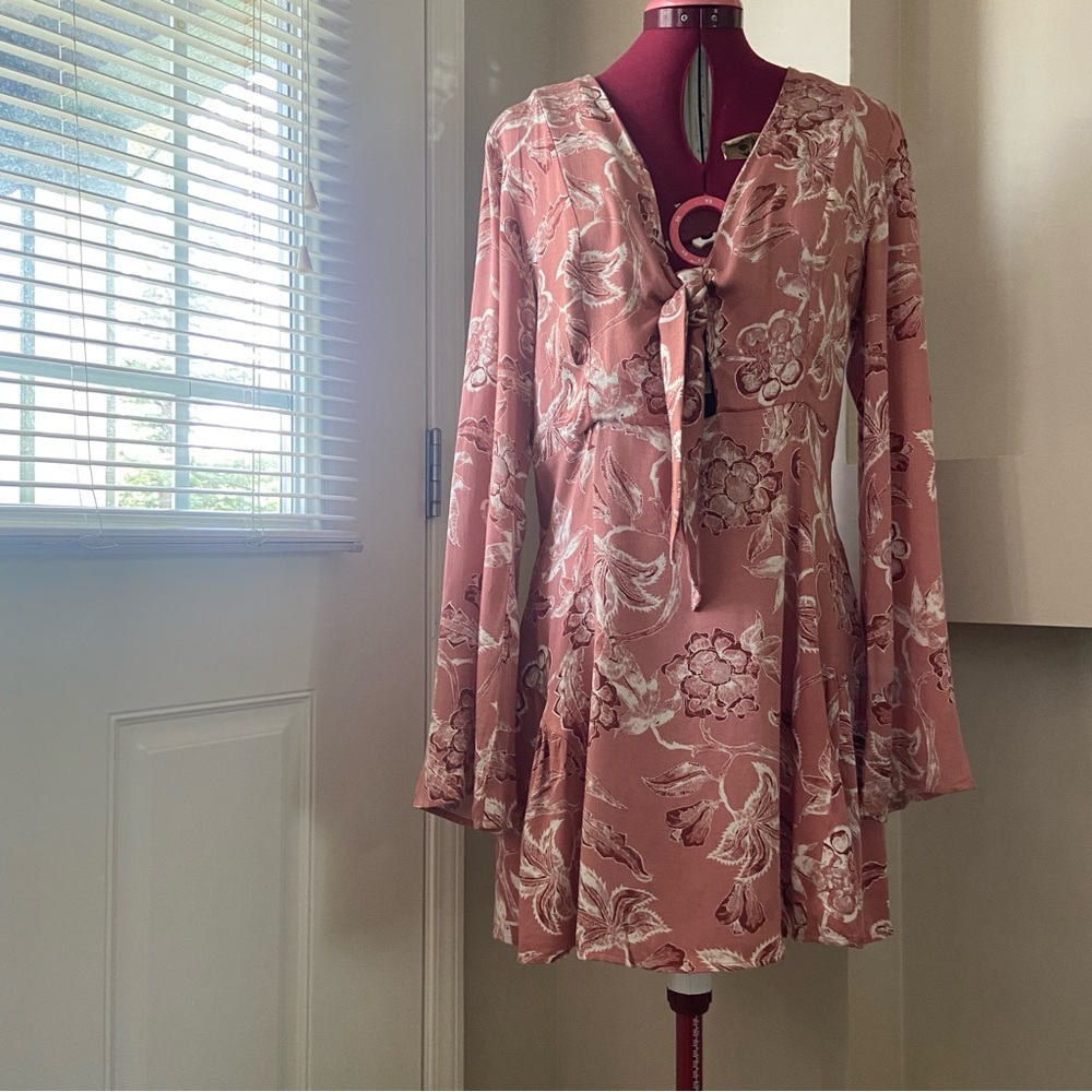 Some Days Lovin Floral Pink Long Sleeve Midi  Dress.